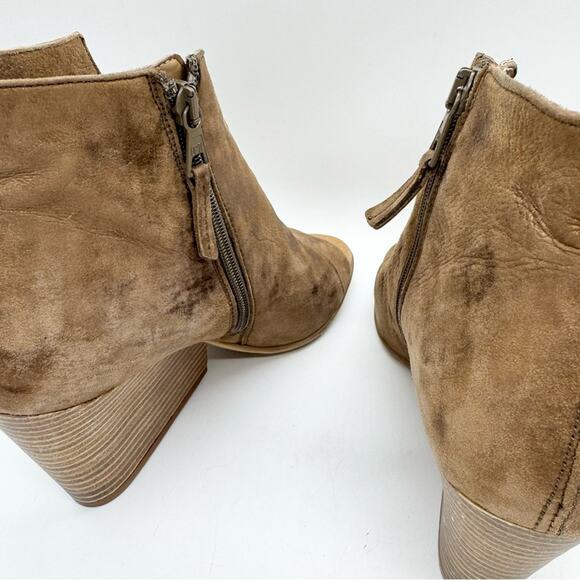 MIZ MOOZ Kimball Open Toe Stacked Wedge Heel Bootie In Bronze/Tan Leather Sz 40 - Picture 9 of 14